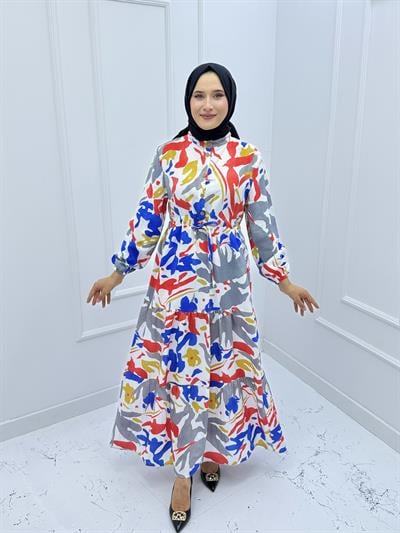 3789 MODAL KUMAŞ ÇİÇEK DESENLİ ELBİSE ÇOK  RENKLİ 22