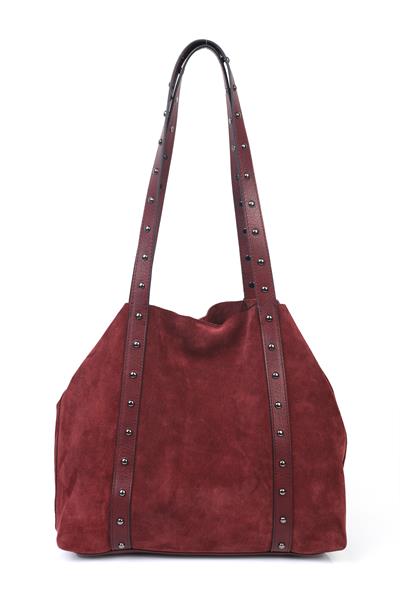 Hakiki Deri Süet Zımba Detaylı Kadın Omuz Çantası YC012075HSD