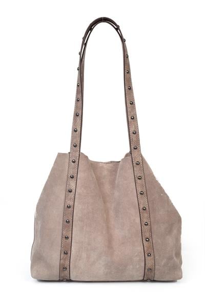 Hakiki Deri Süet Zımba Detaylı Kadın Omuz Çantası YC012075HSD