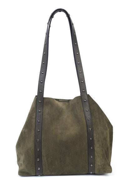 Hakiki Deri Süet Zımba Detaylı Kadın Omuz Çantası YC012075HSD