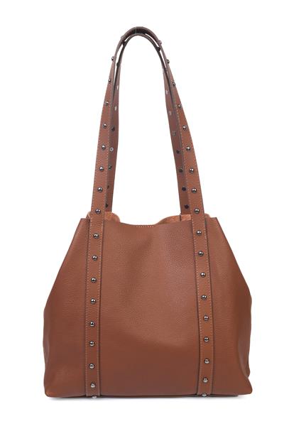 Hakiki Deri Zımba Detaylı Kadın Omuz Çantası YC012075DRL