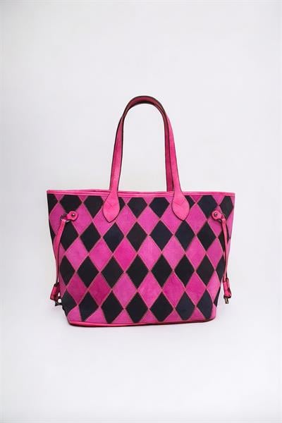 Hakiki Süet Deri Çok Renkli Baklava Desen Kadın Omuz Çantası YC012062HSD