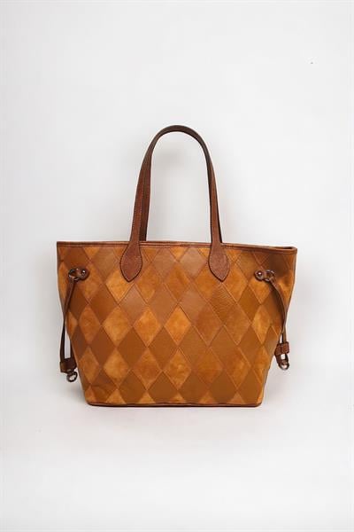 Hakiki Süet Deri Çok Renkli Baklava Desen Kadın Omuz Çantası YC012062HSD