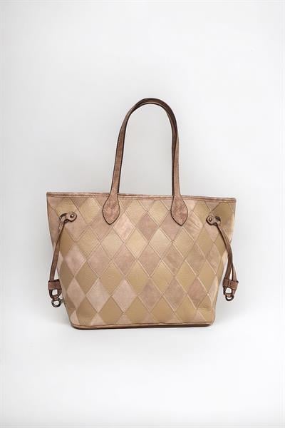 Hakiki Süet Deri Çok Renkli Baklava Desen Kadın Omuz Çantası YC012062HSD