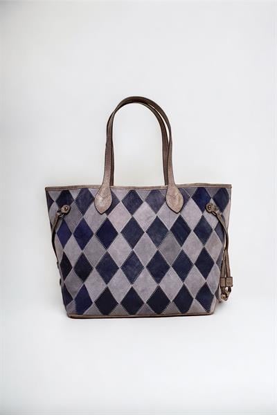 Hakiki Süet Deri Çok Renkli Baklava Desen Kadın Omuz Çantası YC012062HSD