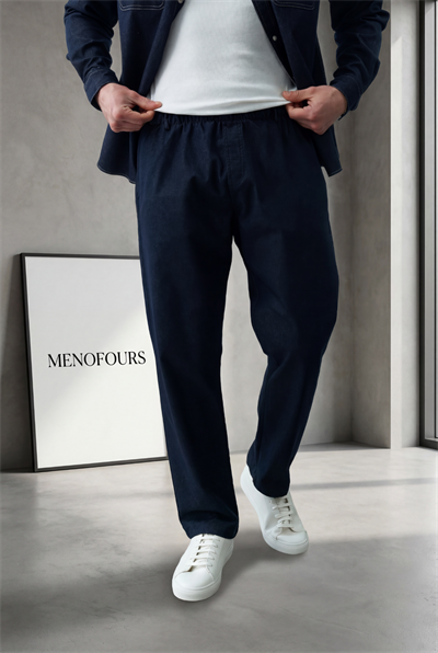 Denim Görünümlü Gabardin Baggy Pantolon Lacivert
