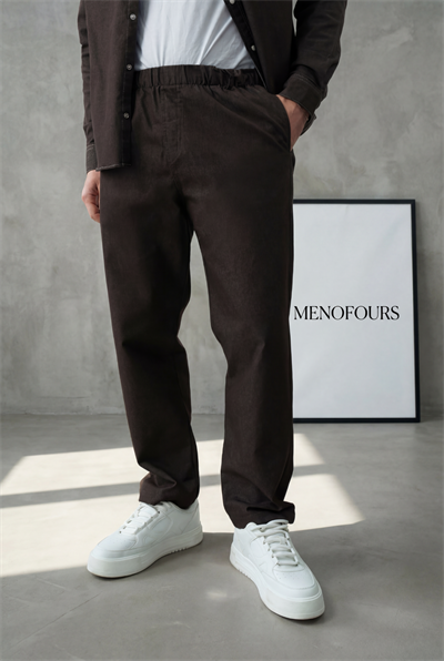 Denim Görünümlü Gabardin Baggy Pantolon Acı Kahve