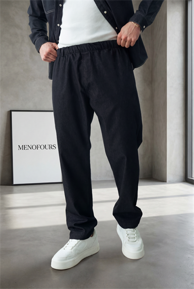 Denim Görünümlü Gabardin Baggy Pantolon Siyah