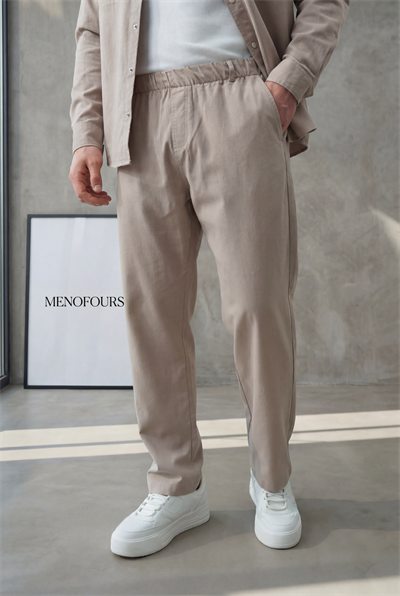 Denim Görünümlü Gabardin Baggy Pantolon Bej