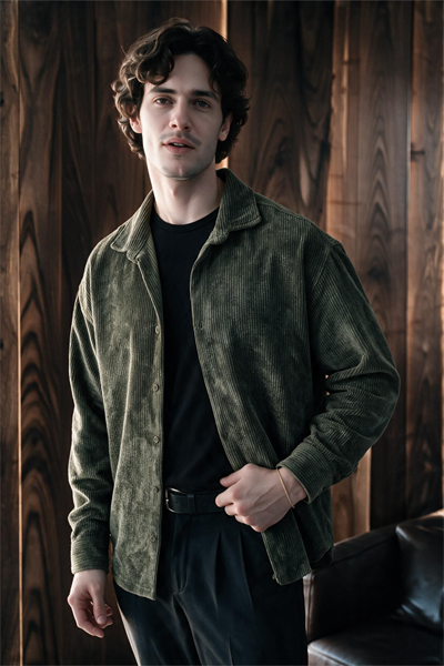 Maren Erkek Premium Kalite Oversize Kadife Uzun Kollu Gömlek Ceket Haki