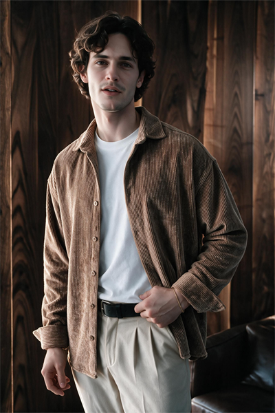 Maren Erkek Premium Kalite Oversize Kadife Uzun Kollu Gömlek Ceket Mocha Vizon