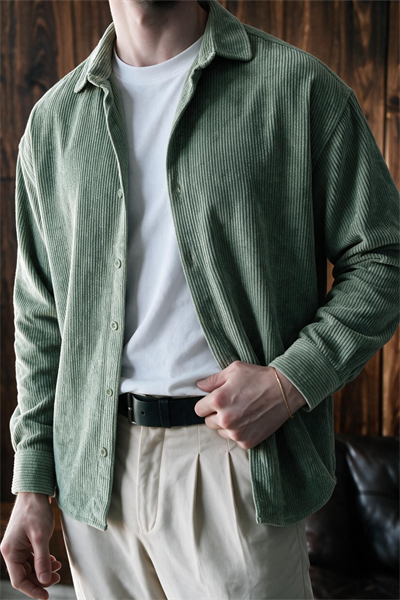 Maren Erkek Premium Kalite Oversize Kadife Uzun Kollu Gömlek Ceket Açık Yeşil