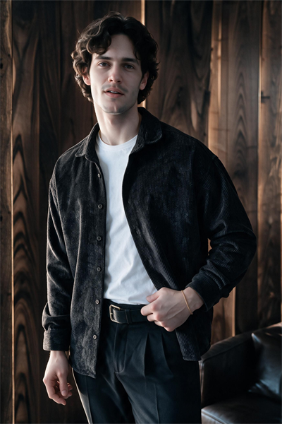 Maren Erkek Premium Kalite Oversize Kadife Uzun Kollu Gömlek Ceket Siyah