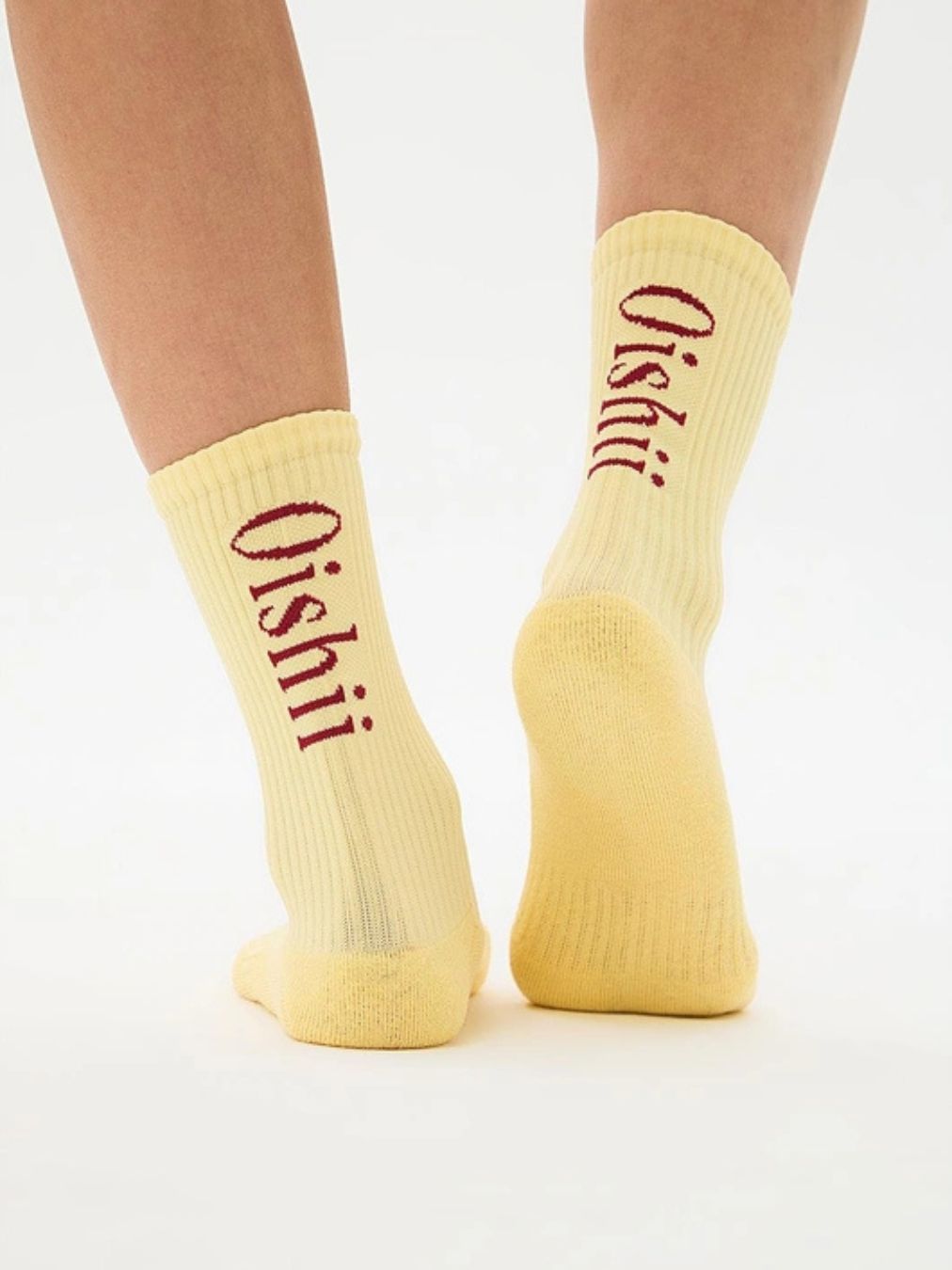Oishii Spor Soket Çorap Yarım Havlu Dik Bordo Desen Sarı
