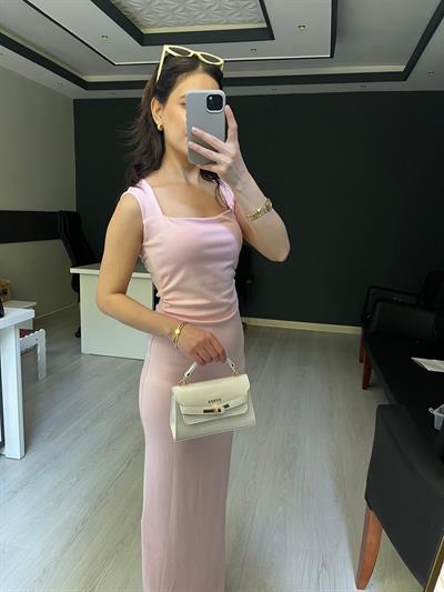 PEMBE MAXİ ELBİSE