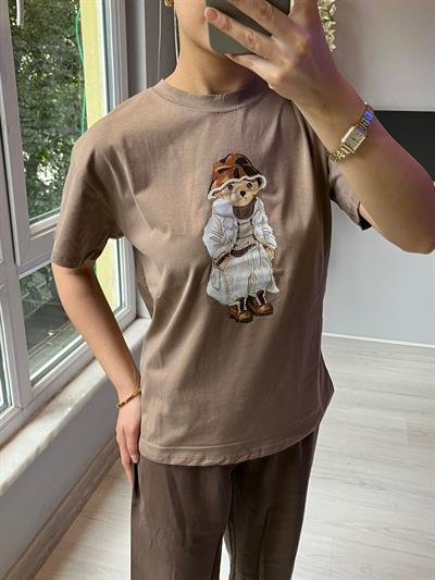 SÜTLÜ KAHVE TEDDY BASKILI TİŞÖRT