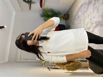 Beyaz Baskılı Basic Bluz