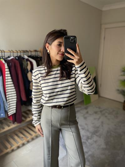 Çizgili Uzun Kollu Basic Tshirt