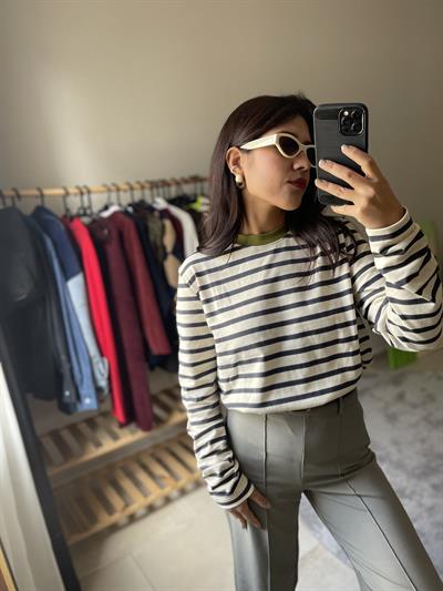 Çizgili Uzun Kollu Basic Tshirt