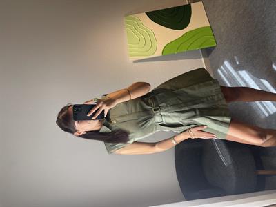 Haki Pileli Gömlek Elbise