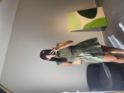 Haki Pileli Gömlek Elbise