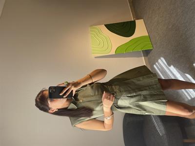 Haki Pileli Gömlek Elbise