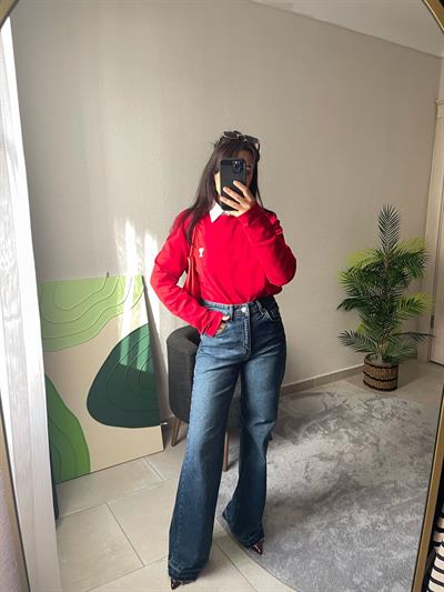 Kırmızı Basic Baskılı Bluz