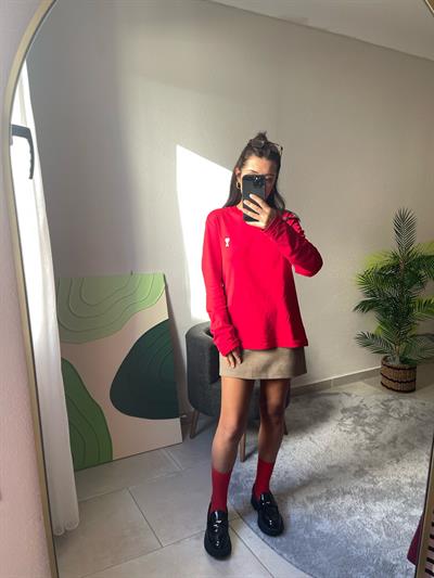 Kırmızı Basic Baskılı Bluz