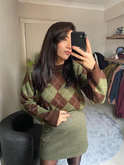 Yeşil-kahve Baklava Kazak 