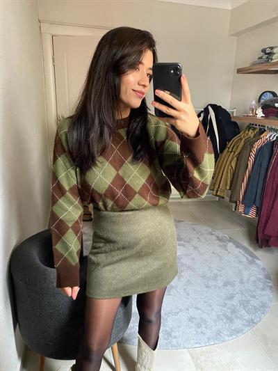 Yeşil-kahve Baklava Kazak 