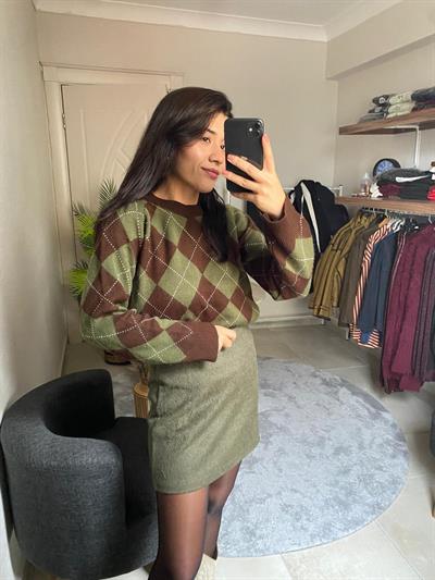 Yeşil-kahve Baklava Kazak 