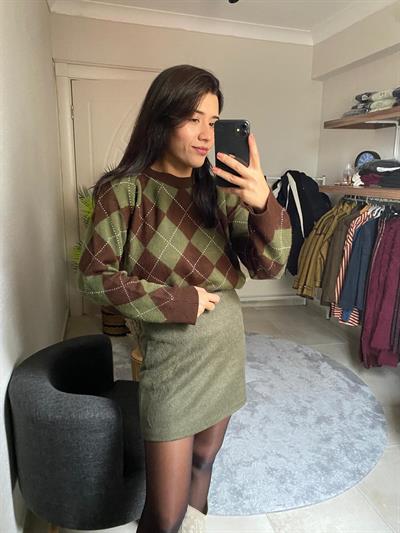 Yeşil-kahve Baklava Kazak 