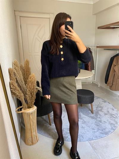 Yeşil Mini Süet Etek