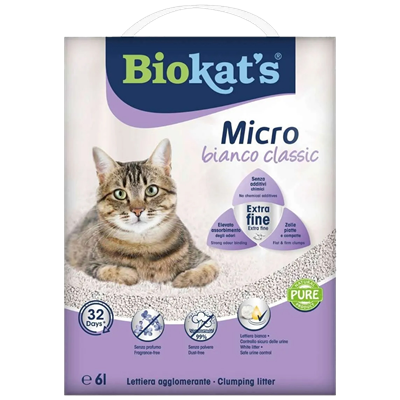 Biokats Micro Bianco Classic Kokusuz Topaklanan Doğal Kedi Kumu 6lt