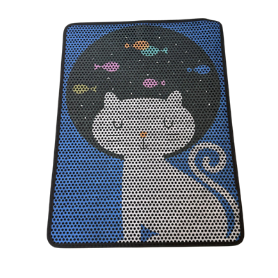 Büyük Boy Elekli Tuvalet Önü Desenli Kedi Kumu Paspası Mavi 60x80 cm