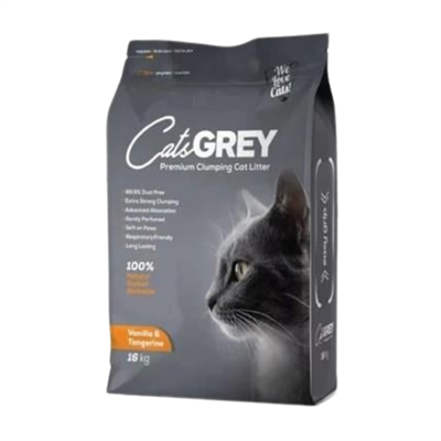 Cat's Grey Vanilya ve Mandalina Kokulu Tozsuz Topaklanan İnce Taneli Bentonit Kedi Kumu 16kg