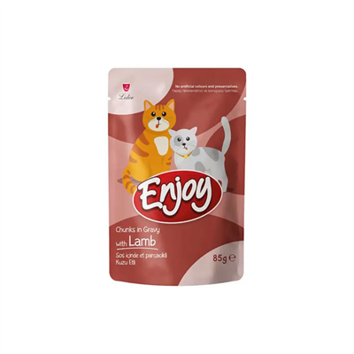 Enjoy Pouch Sos İçinde Et Parçacıklı Kuzu Etli Yetişkin Kedi Maması 85 gr