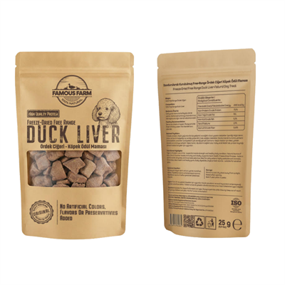 Famous Farm Dondurulmuş Kurutulmuş Ördek Ciğer Köpek Ödül Maması 25 Gr