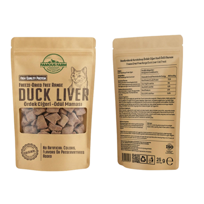 Famous Farm Dondurulmuş Kurutulmuş Ördek Ciğer Kedi Ödül Maması 25 Gr