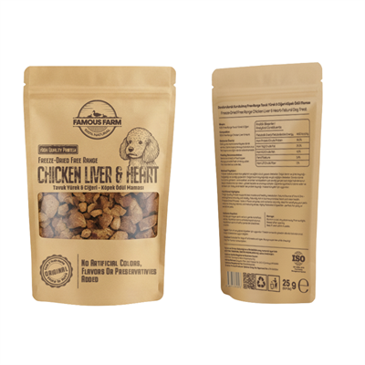Famous Farm Dondurulmuş Kurutulmuş Tavuk Yürek Ciğer Köpek Ödül Maması 25 Gr