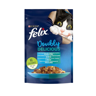 Felix Pouch Çifte Lezzet Somonlu ve Sardalyalı Yaş Kedi Konservesi 85 gr