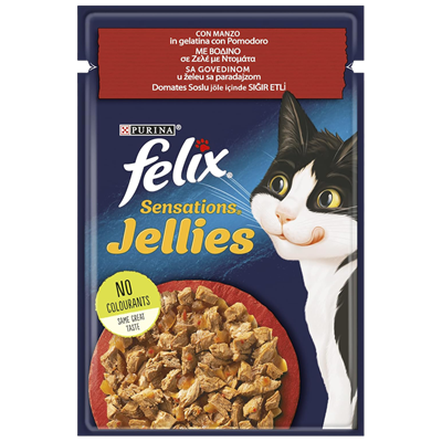 Felix Pouch Jöle İçinde Sığır Etli ve Domatesli Yetişkin Kedi Konservesi 85gr