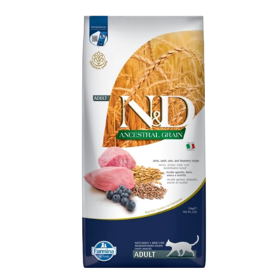 N&D Ancestral Grain Kuzu Etli ve Yaban Mersinli Ata Tahıllı Yetişkin Kedi Maması 10kg