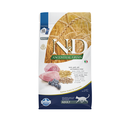 N&D Ancestral Grain Kuzu Etli ve Yaban Mersinli Ata Tahıllı Yetişkin Kedi Maması 1,5kg