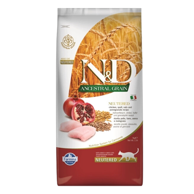 N&D Ancestral Grain Tavuklu ve Narlı Ata Tahıllı Kısırlaştırılmış Kedi Maması 5kg