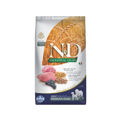 N&D Ancestral Kuzu Etli ve Yaban Mersinli Orta ve Büyük Irk Ata Tahıllı Yetişkin Köpek Maması 2.5 Kg