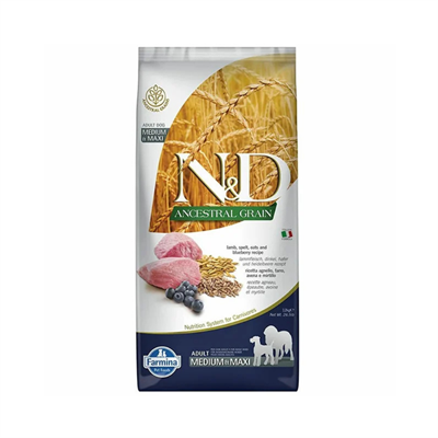 N&D Düşük Tahıl Orta ve Büyük Irk Kuzu Yaban Mersini Köpek Maması 12 Kg