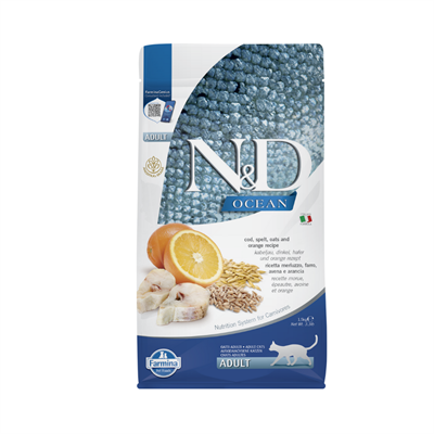 N&D Ocean Morina Balıklı ve Portakallı Ata Tahıllı Yetişkin Kedi Maması 1,5kg