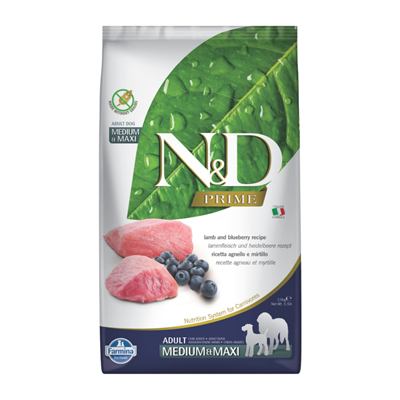 N&D Prime Kuzu Etli ve Yaban Mersinli Orta ve Büyük Irk Tahılsız Yetişkin Köpek Maması 2.5kg