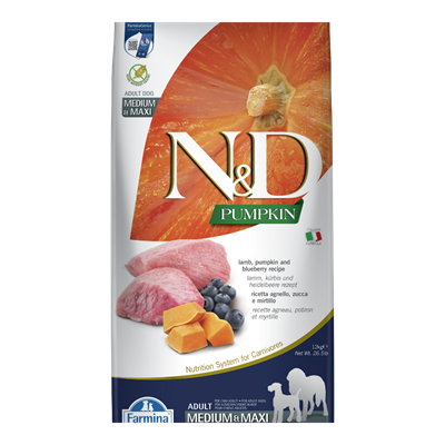 N&D Pumpkin Bal Kabaklı Kuzulu Yaban Mersinli Orta ve Büyük Irk Tahılsız Yetişkin Köpek Maması 12kg